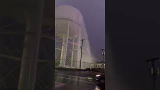 Lightning strike hits water tower in Stallings North Carolina causing it to leak [upl. by Nilkcaj]