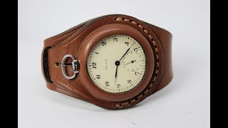 Antique WW1 times New Leather STRAP Band WRISTBAND For Pocket Watch 45mm WWII [upl. by Sheline]