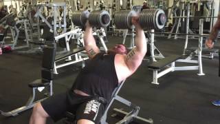 Eddie Hall Dumbbell Press 90kgs X 10 reps at Strength Asylum [upl. by Artus811]