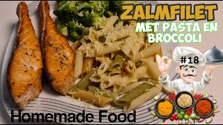 Zalm bakken of Grill Recept Pasta Broccoli Easy Salmon Recipe Homemade Food Suriname Nederland [upl. by Nibor]