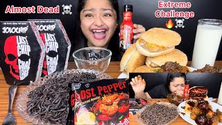 EXTREME SPICY CHALLENGE ☠️ ALMOST DEAD 💀 GHOST PEPPER NOODLES SAMYANG FIRE SAUCE amp JOLOCHIPS 🔥 [upl. by Jill]