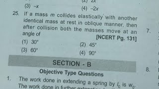 a mass m collides elastically with another identical mass at rest in oblique manner [upl. by Otreblon]