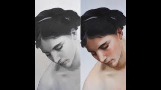 1ST GLAZE Learning glazing from Bouguereau how to paint oil painting grisaille [upl. by Htennaj]