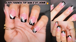 Easy french tip nails tutorial step by step  how to make short nails look pretty [upl. by Anelas]