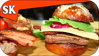 PRETZEL BACON CHEESE BURGER  Home Made Brezel or Bretzel [upl. by Baptist]