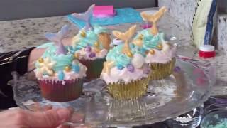 Mermaid Cupcakes with Chocolate molded Mermaid Tails and sea shells [upl. by Zil]