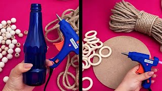 ✨2 ideas Jute Rope and Wood Ring Tray Decor amp Easy Glass Bottle Flower Vase [upl. by Getraer]