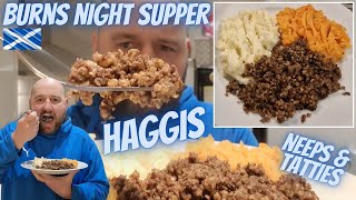 BURNS NIGHT SUPPER  HAGGIS NEEPS AND TATTIES  First Time Tasting Haggis  SCOTTISH FOOD REVIEW [upl. by Akerley518]