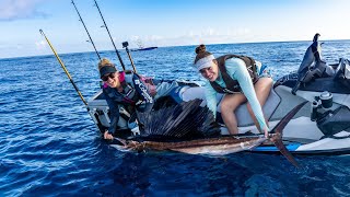 Sailfish on the SEADOO  Deep Sea SEADOO Fishing  GET TOWED [upl. by Nylirej]