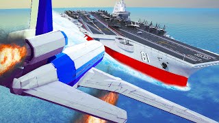 Emergency Landings on Aircraft Carrier Airplane Crashes amp Landings  Besiege [upl. by Baalman]