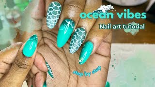 Ocean Wave Nail Art  Make a Press on Nail Set with me  Summer Nails 💅🏽 [upl. by Enajiram]