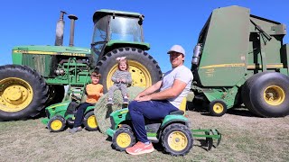 Playing with kids tractors and real tractors on the farm compilation  Tractors for kids [upl. by Arriet]