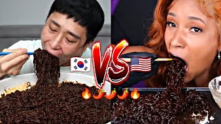 Korean VS American MUKBANG Ghost Pepper Noodles  SPICIEST NOODLE EVER EXIST 🌶️🥵🔥🔥🔥 [upl. by Ailimac]