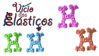 Como fazer a Letra H de elásticos sem Tear  Rainbow Loom [upl. by Anovad837]