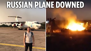 Russian cargo plane explodes in giant fireball after being downed by ‘friendly fire’ over Sudan [upl. by Jew617]