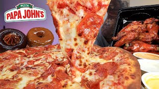 ASMR MUKBANG EATING PAPA JOHNS EXTRA CHEESY PIZZA SAUCY BUFFALO WINGS WITH EXTRA RANCH [upl. by Sawyor]