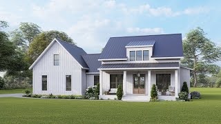 MODERN FARMHOUSE PLAN 04100258 WITH INTERIOR [upl. by Nonnaehr]