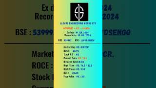 lloyds engineering works ltd share latest news  ExDate 19072024  dividend stockmarket [upl. by Wehttan]