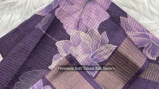 Soft Tussar Silk sarees with Beautiful ❤️ Print With Attractive Checks Design Saree And Print [upl. by Hound]