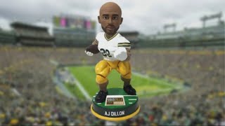 Bobbling quads National Bobblehead Hall of Fame releases limitededition AJ Dillon bobblehead [upl. by Zetnahs]