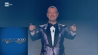 Sanremo 2020  Lingresso di Amadeus sul palco dellAriston [upl. by Dnalerb]