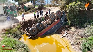 Incredible Dump truck 25Ton Uphill​ Fail  Expert technical Operator Crane 80ton amp Excavator Helping [upl. by Filippa]