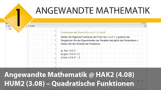 Angewandte Mathematik HAK2 408 HUM2 308 – Quadratische Funktionen [upl. by Thea]