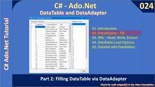 024 Data Adapter Part 2 Filling DataTable via DataAdapter Ado Net Tutorial 024 [upl. by Jesse]