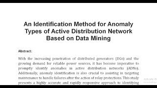 An Identification Method for Anomaly Types of Active Distribution Network Based on Data Mining [upl. by Packton202]