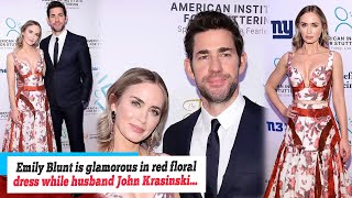 Star News Emily Blunt is glamorous in red floral dress while husband John Krasinski is dashing [upl. by Mellette]