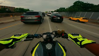 Congested NYC Traffic🛣️  YAMAHA MT07  SC PROJECT  QUICKSHIFTER 4K [upl. by Jump]