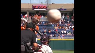 Foul ball SHATTERS camera at College World Series 💥 [upl. by Ellierim]