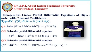 15 TypeIVHomogeneous Linear Partial Differential EquationsUnit1MathematicsIVaktu [upl. by Anaujal104]