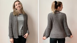 EASY CARDIGAN FOR BEGINNERS  FREE CROCHET PATTERN [upl. by Bishop]