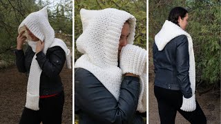 CROCHET Easy Hooded Scarf With Pockets Step by Step Tutorial Crochet Pattern [upl. by Yenar]