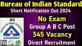 Bureau of Indian Standards Recruitment 2024BIS Vacancy notification 2024 [upl. by Nonnahc]