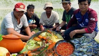 How to Fishing Shrimp and Cooking Soup at Farm rice Village Food [upl. by Atnoed]