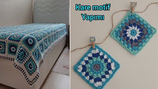 PART 1  Tığ işi motifli örgü battaniye yatak örtüsü modellerikare motif granyy squara [upl. by Hasan]