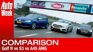 VW Golf R vs Audi S3 vs Mercedes A45 AMG  English subtitled [upl. by Nannoc951]