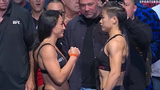 Carla Esparza vs Zhang Weili  Weighin FaceOff  UFC 281 Adesanya vs Pereira  rWMMA [upl. by Eseilana254]