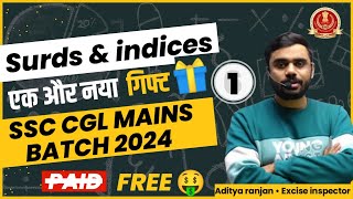 Surds amp indices class 1  SSC Cgl Mains 2024 batch by Aditya ranjan [upl. by Anallise]