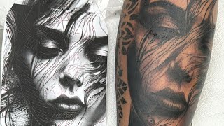 Zar1 LIVE TATTOO GIRL FACE BLACK AND Gray [upl. by Akisey34]