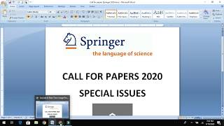 Springer call for special issues 2020 List of on going calls published by Springer publish [upl. by Derag987]