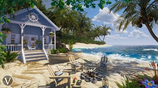 Cozy Beach House  Day amp Sunset Ambience  Campfire Ocean Waves Seagulls amp Nature Sounds [upl. by Vanni]