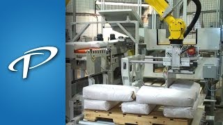 Robotic Bag Palletizer with lateral gripper handling slip sheets [upl. by Ethelda]