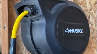 Husky Hybrid Retractable Air Compressor Hose Reel Best Retractable Air Compressor Hose VERY WELL [upl. by Sibell268]