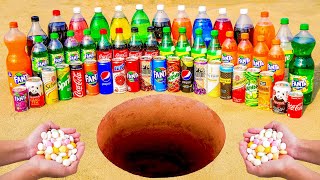 Mentos vs Coca Cola Different Fanta Sprite Pepsi and Many other Popular Sodas in Underground [upl. by Lorrac]