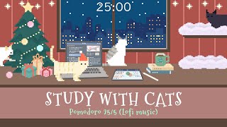 Study with Cats 🎄 Pomodoro Timer 255 x Animation  Holiday season study sessions with cats amp lofi❤️ [upl. by Eioj312]