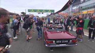 Natalie Pinkham tries to interview Sebastian Vettel on the British GP Drivers Parade [upl. by Bohner]