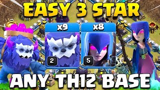 Easy 3 Star  Th12 Yeti Witch Attack Strategy  Best Ground Attack Th12 War Strategy  Coc [upl. by Janerich]